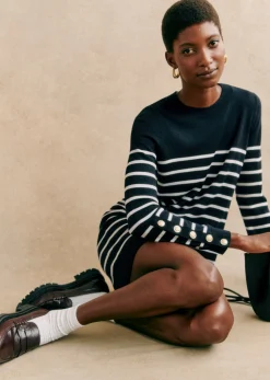 Sezane Robes|Robe Paola Marine / Ecru