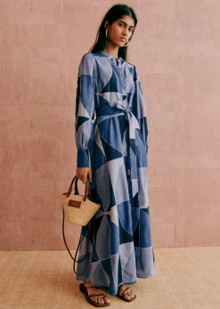Sezane Robes|Robe Selma Patchwork Bleu