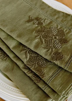 Sezane Les Tissus|La Vaisselle|Set De 4 Serviettes - Fleurs Brodées