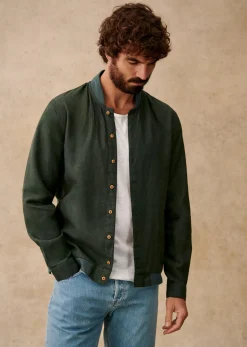 Sezane Chemises lin|Surchemise Ellis Lin Vert Foncé