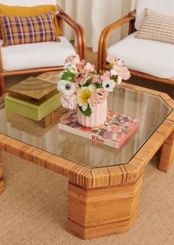 Sezane La Sélection Vintage|Table Basse Octogonale En Marqueterie De Vintage Rotin