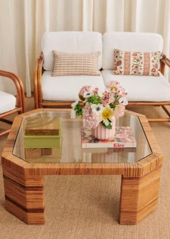 Sezane La Sélection Vintage|Table Basse Octogonale En Marqueterie De Vintage Rotin