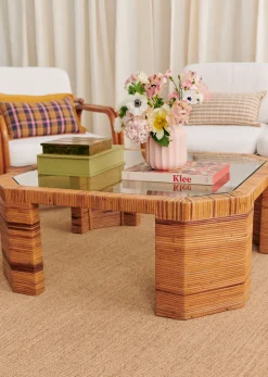 Sezane La Sélection Vintage|Table Basse Octogonale En Marqueterie De Vintage Rotin
