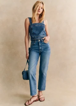 Sezane Tops & Bodies|Top Hermance Bleu Denim Foncé
