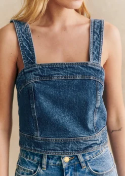 Sezane Tops & Bodies|Top Hermance Bleu Denim Foncé