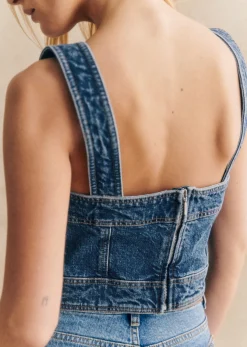 Sezane Tops & Bodies|Top Hermance Bleu Denim Foncé