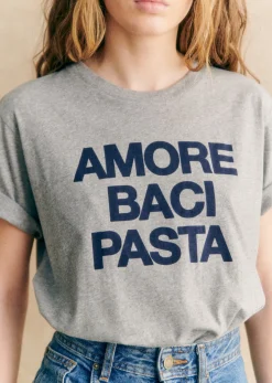 Sezane T-shirts|T-Shirt Amore Baci Pasta Gris Chiné / Marine