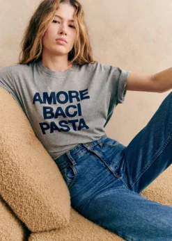 Sezane T-shirts|T-Shirt Amore Baci Pasta Gris Chiné / Marine