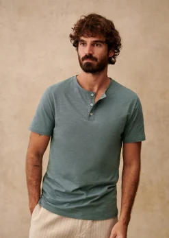 Sezane Col tunisien|T-shirts manches courtes|T-shirt Clapp Bleu Acier