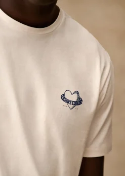 Sezane T-shirts motif|T-shirts manches courtes|T-Shirt Coeur Écru / Marine