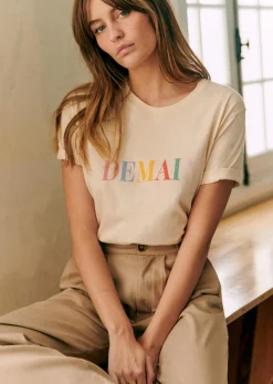 Sezane T-shirts|T-Shirt Demain Crème / Multico