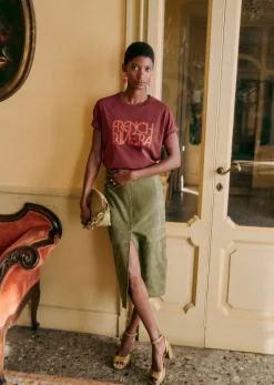 Sezane T-shirts|T-Shirt French Riviera Brun / Corail