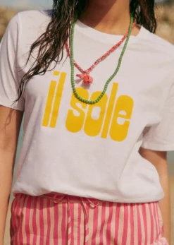 Sezane Le Bain|T-shirts|T-Shirt Il Sole Blanc / Jaune