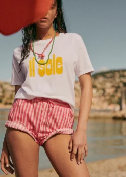 Sezane Le Bain|T-shirts|T-Shirt Il Sole Blanc / Jaune