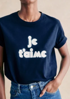 Sezane T-shirts|T-Shirt Je T'aime Marine / Ecru