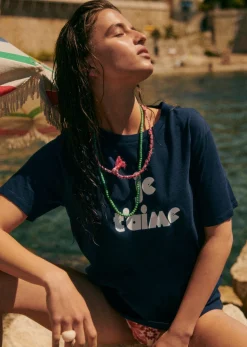 Sezane T-shirts|T-Shirt Je T'aime Marine / Ecru