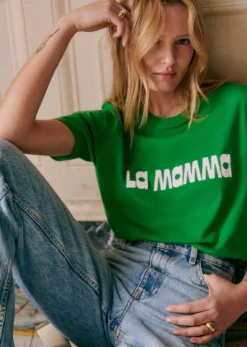 Sezane T-shirts|T-Shirt La Mamma Vert / Ecru
