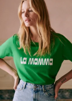 Sezane T-shirts|T-Shirt La Mamma Vert / Ecru