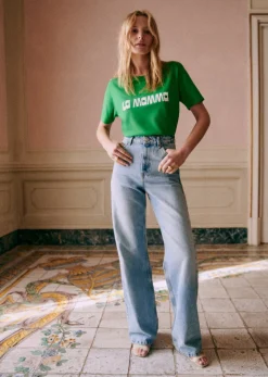 Sezane T-shirts|T-Shirt La Mamma Vert / Ecru
