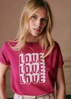 Sezane Le Bain|T-shirts|T-Shirt Love Love Love Bordeaux / Ecru