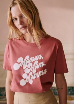 Sezane T-shirts|T-Shirt Maman Mum Mamma Bois de rose / Ecru