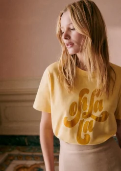 Sezane Le Bain|T-shirts|T-Shirt Oh La La Jaune / Ocre