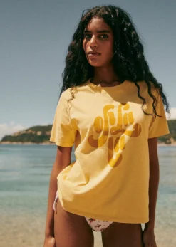 Sezane Le Bain|T-shirts|T-Shirt Oh La La Jaune / Ocre