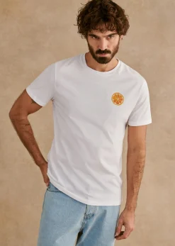 Sezane T-shirts motif|T-shirts manches courtes|T-Shirt Orange Blanc