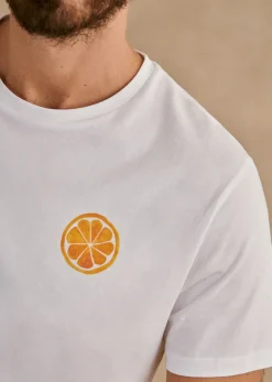 Sezane T-shirts motif|T-shirts manches courtes|T-Shirt Orange Blanc