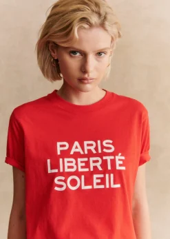Sezane T-shirts|T-Shirt Paris Liberté Soleil Rouge / Ecru