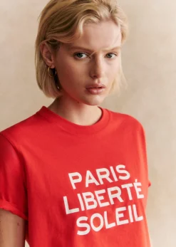 Sezane T-shirts|T-Shirt Paris Liberté Soleil Rouge / Ecru