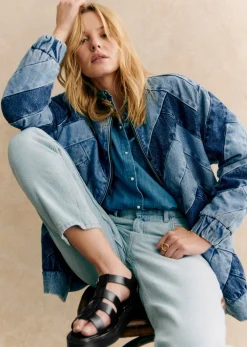 Sezane Vestes & Manteaux|Veste Rony Denim Patchwork