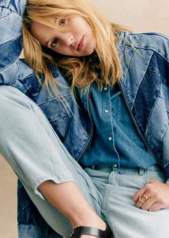 Sezane Vestes & Manteaux|Veste Rony Denim Patchwork