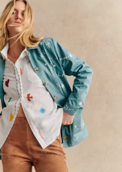 Sezane Vestes & Manteaux|Veste Will - Sézane X Pangea Broderie Oiseaux Libres Bleu
