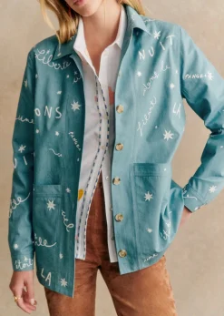 Sezane Vestes & Manteaux|Veste Will - Sézane X Pangea Broderie Oiseaux Libres Bleu