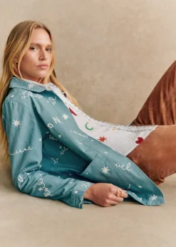 Sezane Vestes & Manteaux|Veste Will - Sézane X Pangea Broderie Oiseaux Libres Bleu